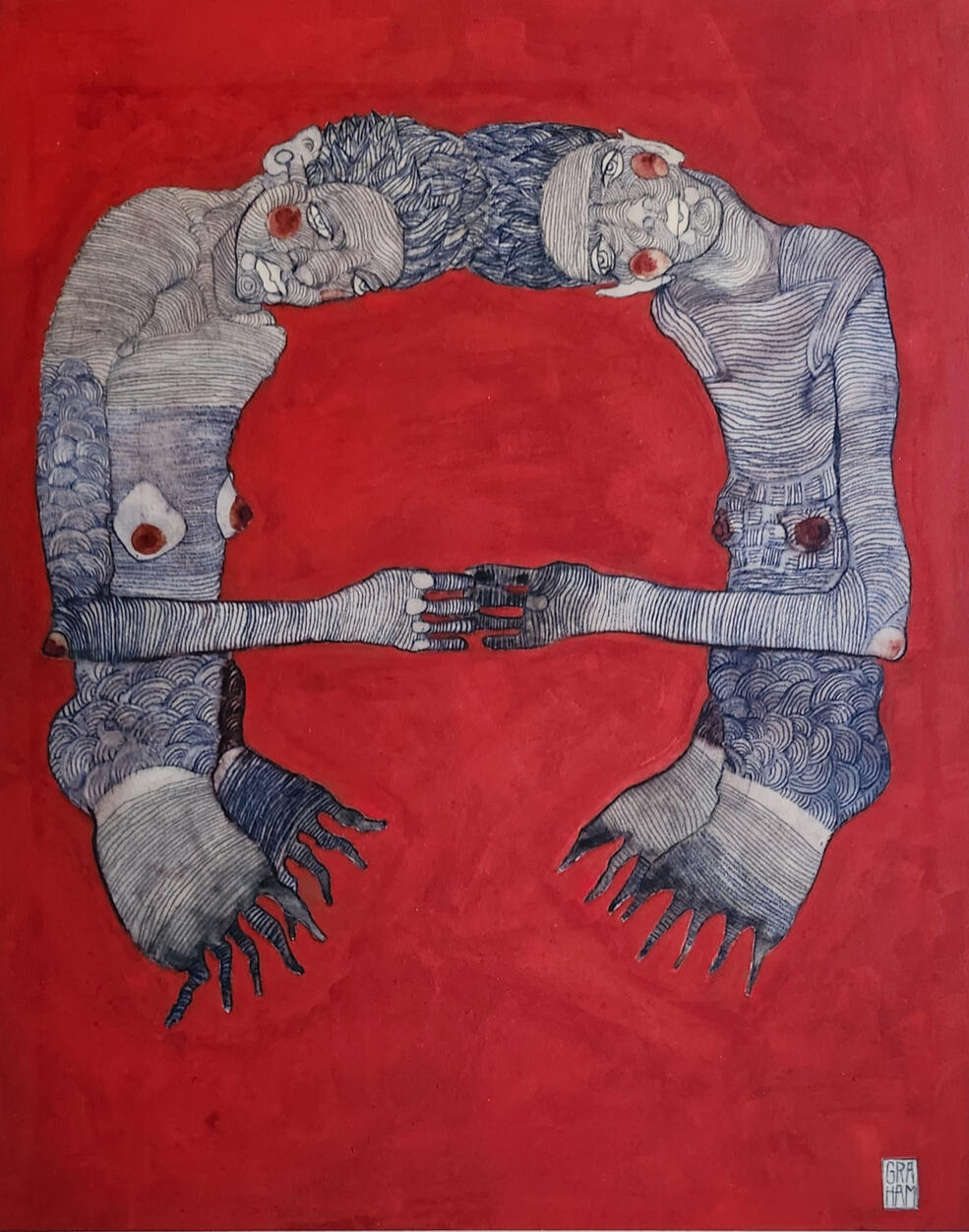 Joined, 2022, pencil and gouache on board 28cm x 35cm