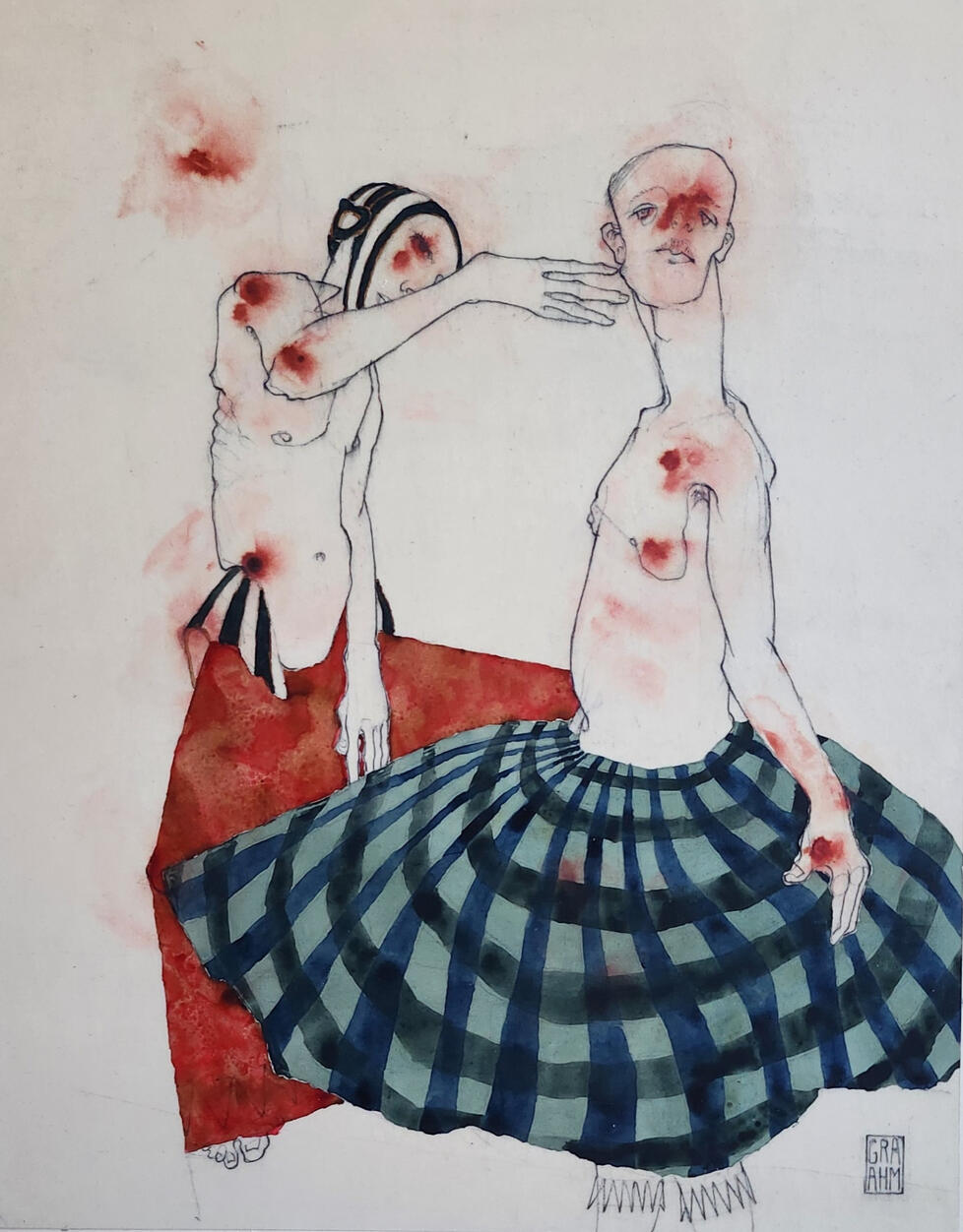 My Scottish Friend. 2022 pencil, red ink and gouache on board 28cm x 35cm