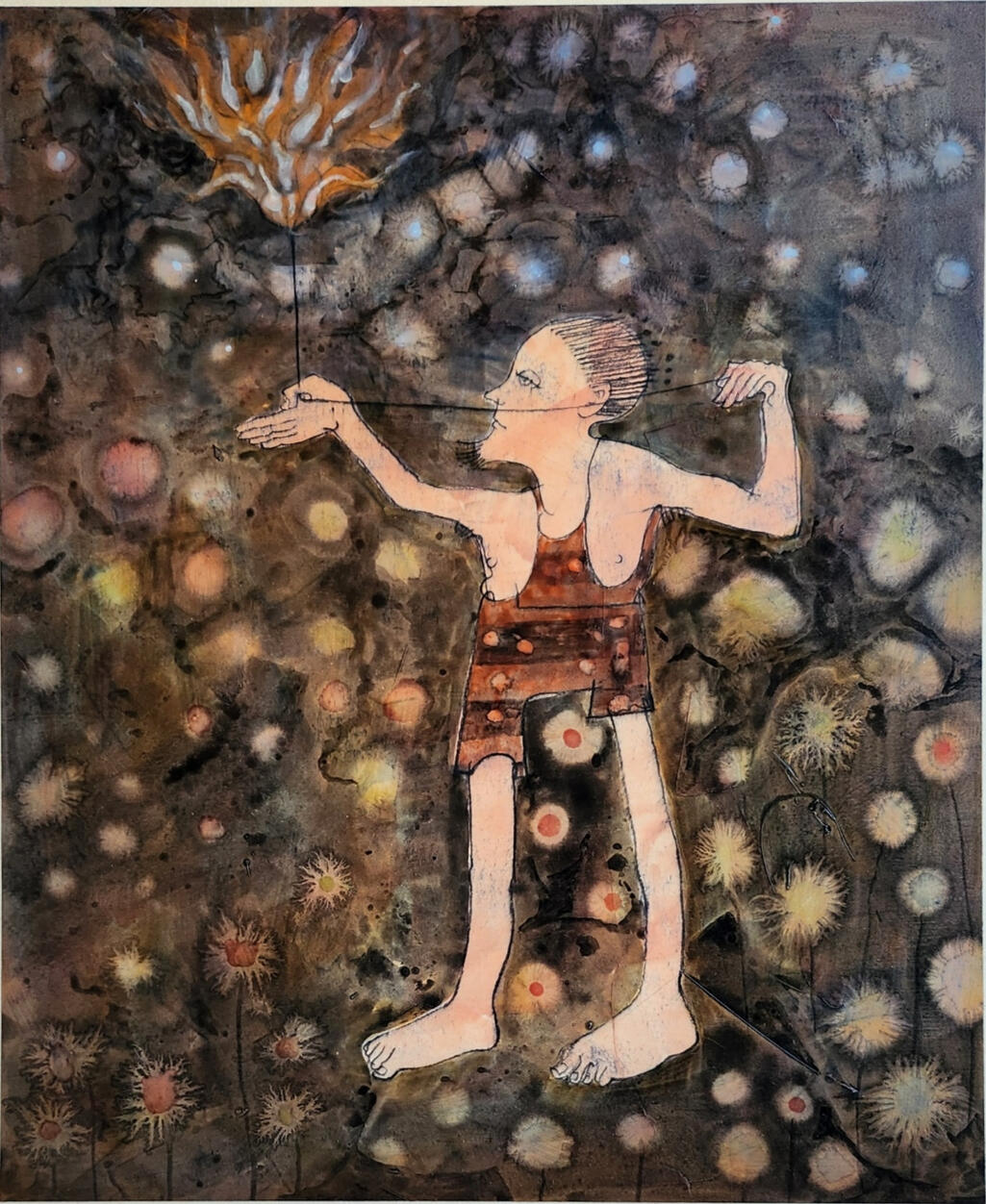 Catching of Stars. 2021, pencil and gouache, on board. 28cm x 34cm.